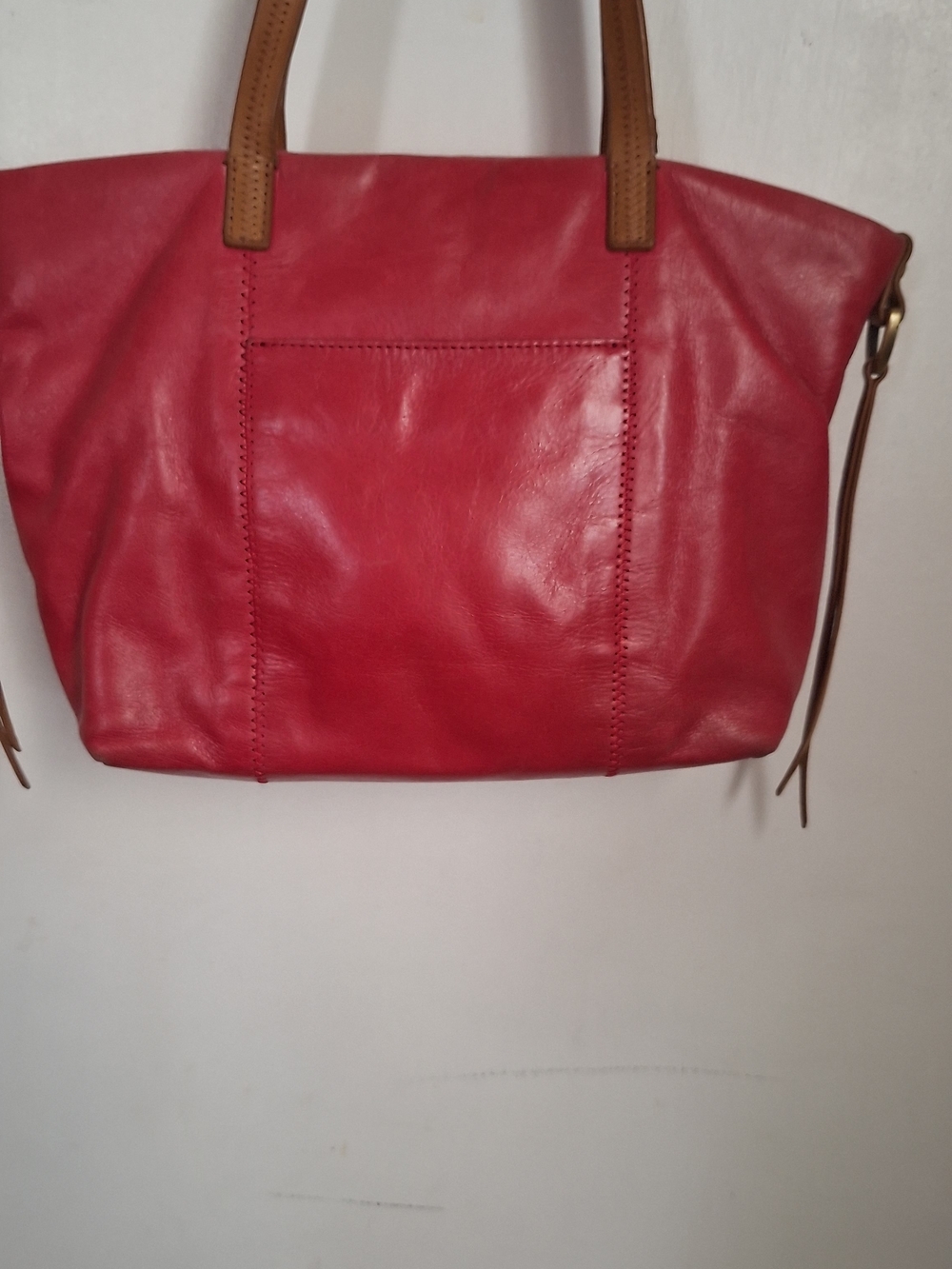 HOBO Red Leather Tote with Tan Straps and Brass Accents - Picture 2 of 7